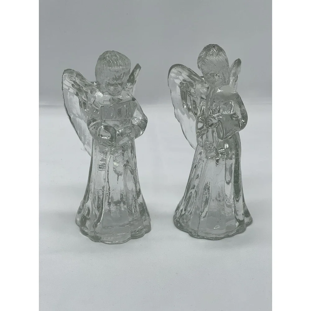 Angels Candlestick Holders Christmas 6-Inch-Tall Candle‎ Holiday Clear Glass